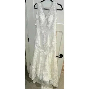 Mingdas Bridal Wedding Dress Size Small 4-6 Sleeveless White Flowers
